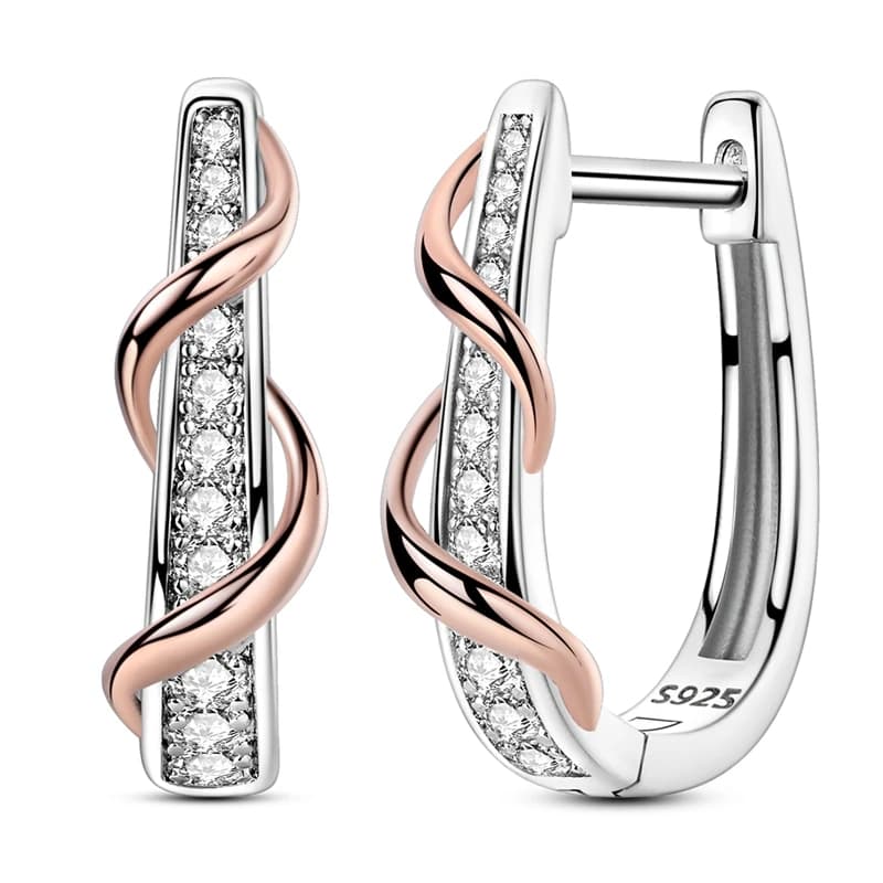 Orecchini in argento sterling 925 da donna Orecchini a cerchio avvolti in filo di oro rosa scintillante per regali di gioielli da sposa per l'anniversario