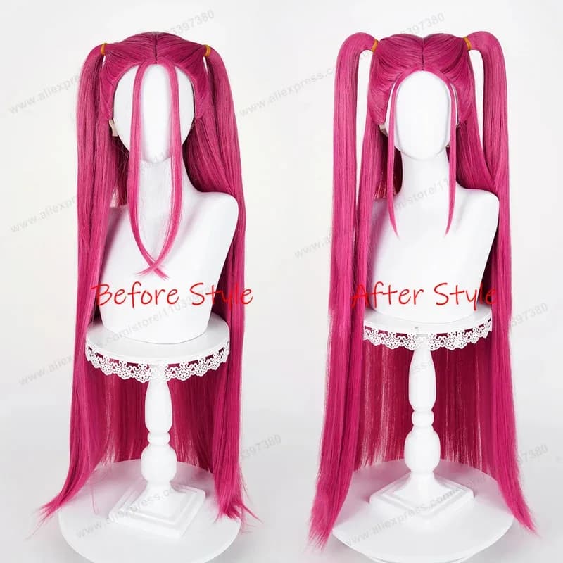 Parrucca sintetica cosplay Mira 90 cm lunghi rosa rosso donna capelli anime parrucche resistenti al calore