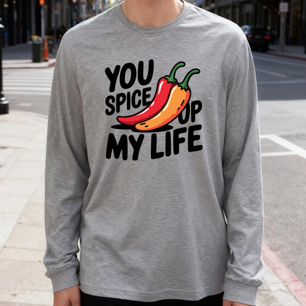 My Spice 180g long sleeve t-shirt 100% cotton printed casual crew neck to wear every day soft and breathable