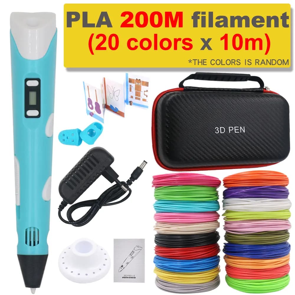 3D Print Pen 3D Drawing Pen DIY Filament PLA 200M Birthday for Kids Christmas Gift for Kids with Travel Storage Box With Power Adapter