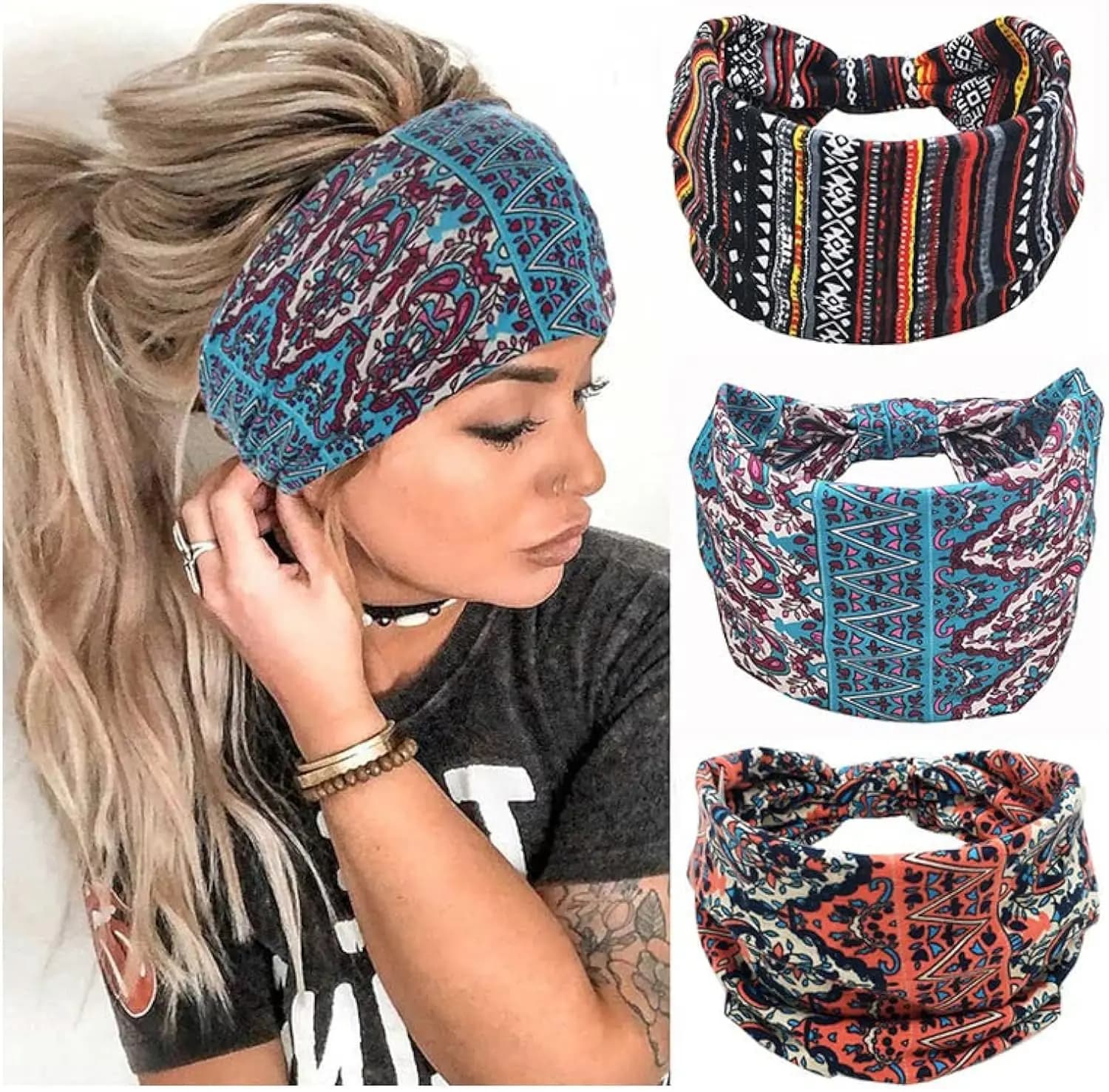 Women's Hair Fax Elastic Soft Elastic Full Hair Band and Wide Hair Band for Head Training Belt Boho Printing Sports Accessories for Yoga