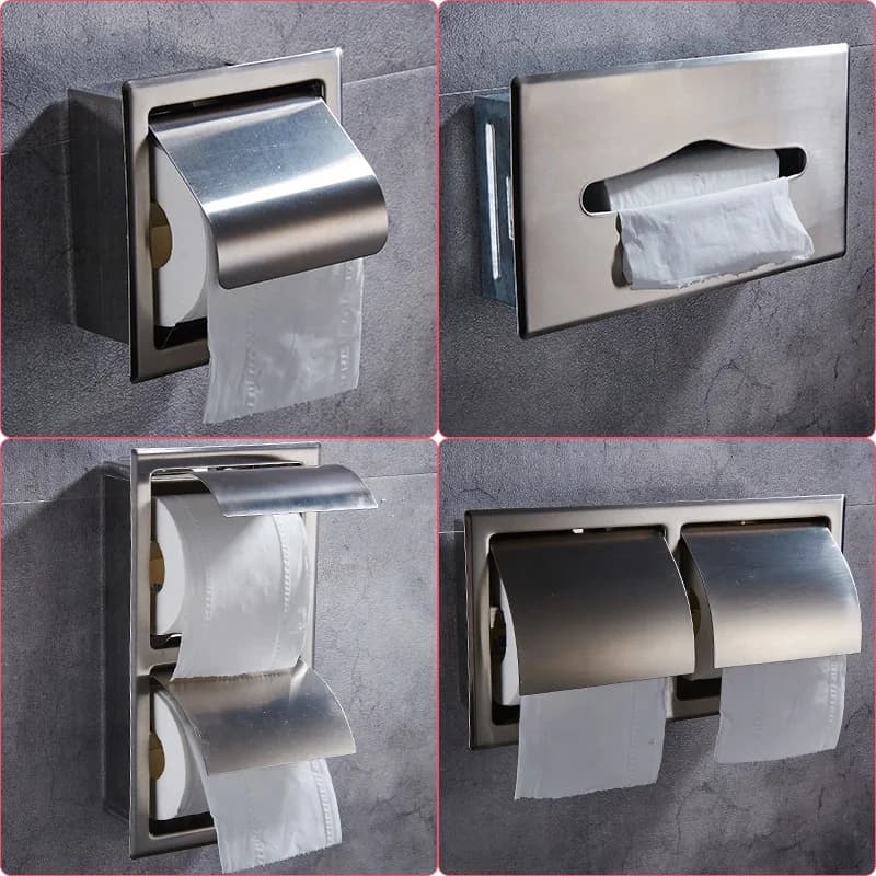 Scatola per fazzoletti da bagno nascosta con porta carta igienica incorporata in acciaio inossidabile montata a parete