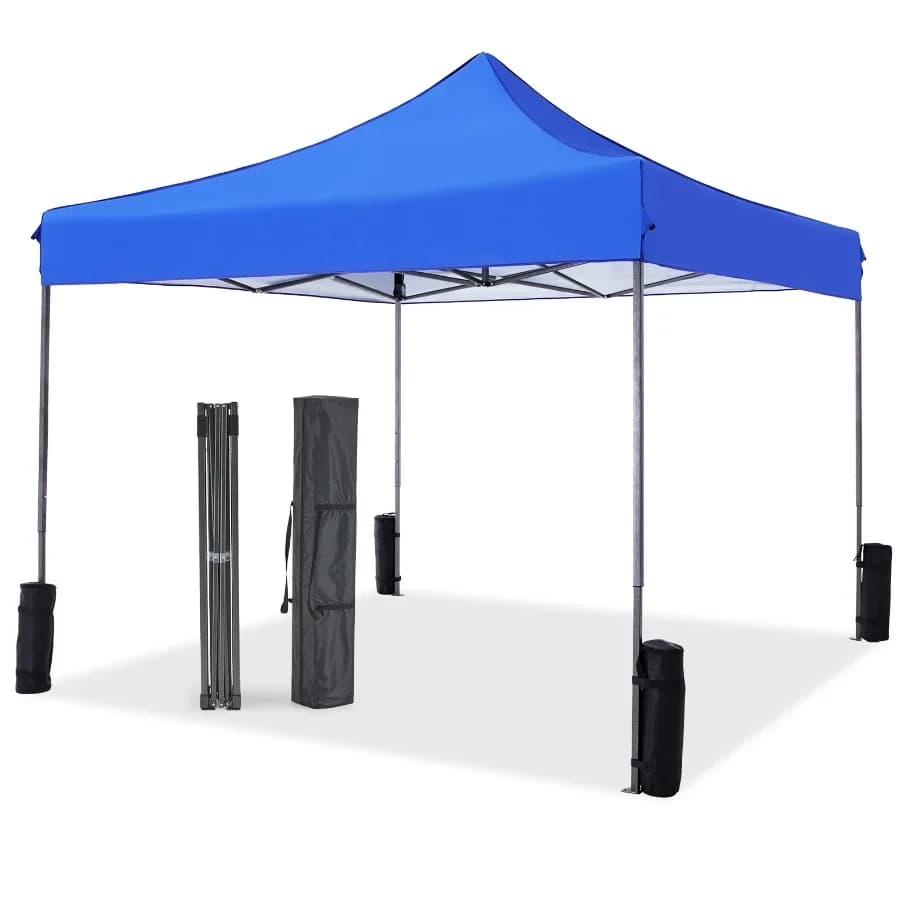 10x10 Pop Up Canopy Easy Outdoor Sun Shade for Events Parties Camping Portable Tent Pop Up Shade Canopy with Sand Bags Blue