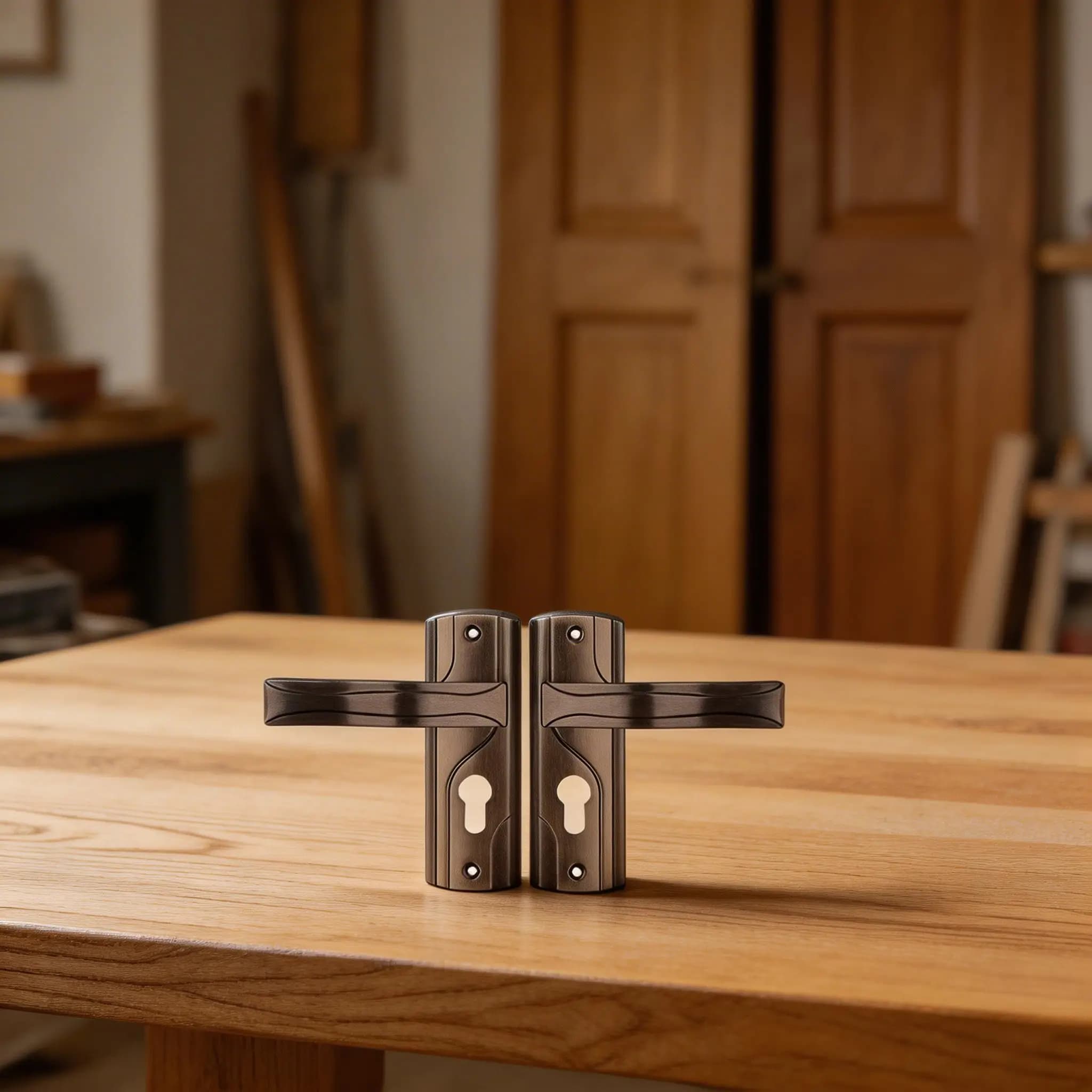 Set Maniglia e Serratura per Porta, Set per Camera da Letto, Maniglia Grande Nera con Cuscinetto Silenzioso, Set Serrature a Leva per Porta