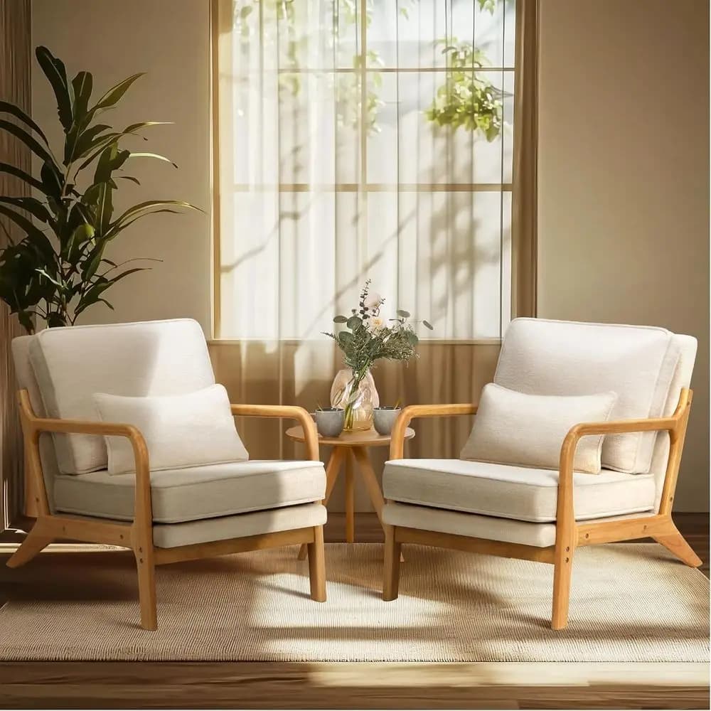 Set di 2 poltrone Century ern Accent con cuscino lombare, poltrona relax con struttura in legno massello e cuscino Sot, sedia per lettura e tempo libero