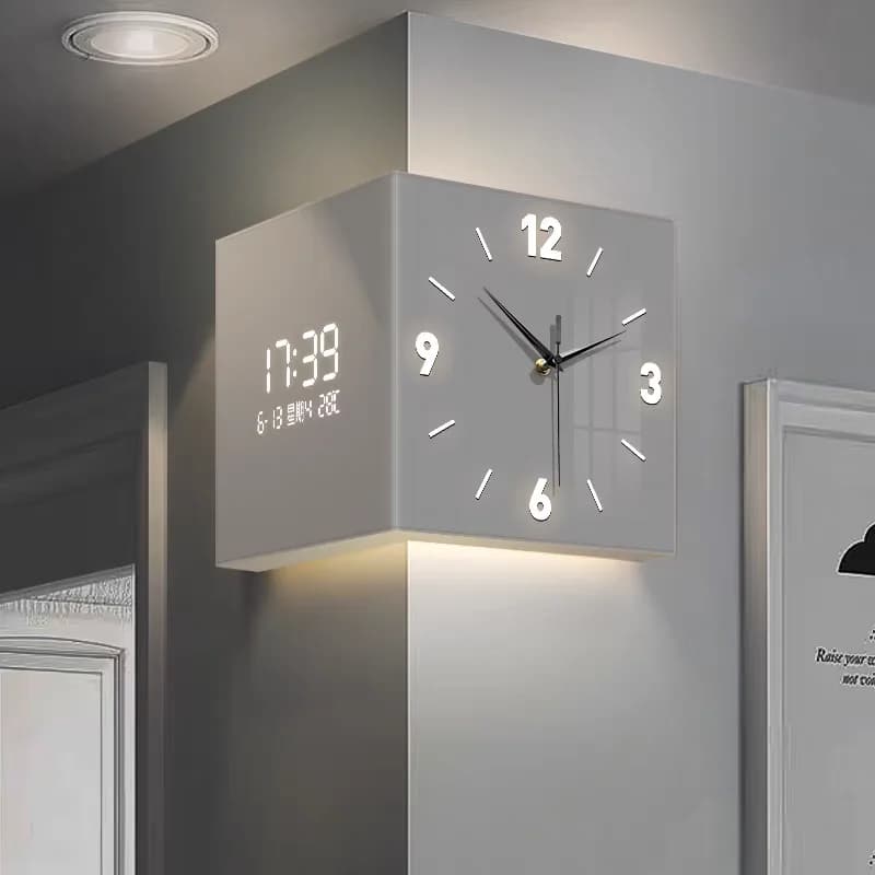 Modern and creative wall clock, double-sided corner watches without punching, stylish minimalist living room furniture