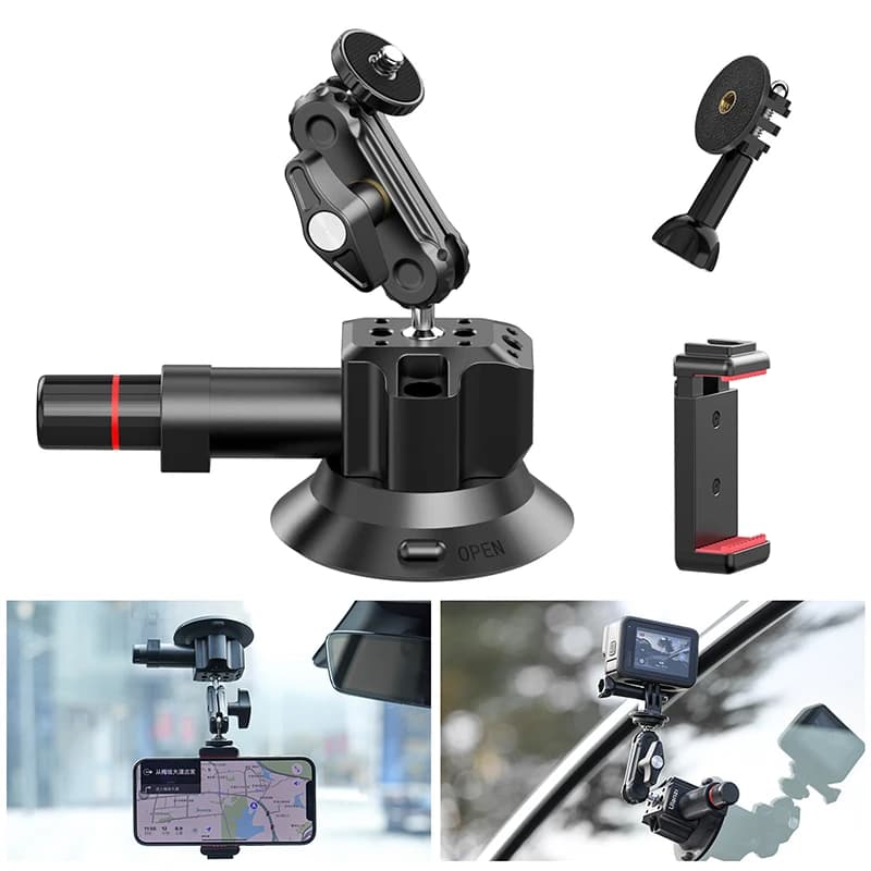 Ulanzi 3 pollici/4.5 pollici Action Camera Pompa manuale Ventosa per vuoto 1/4 "3/8" Staffa stabilizzatrice per fotocamera per telefono GoPro Insta360