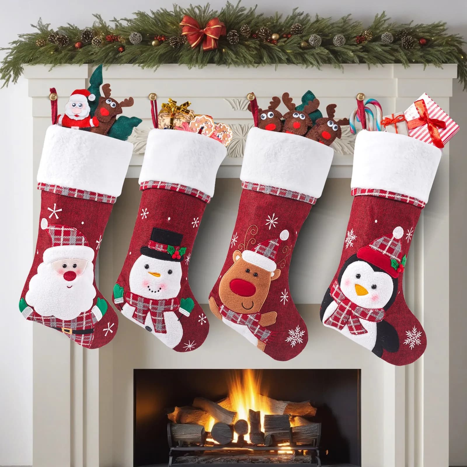 Decorazioni per arazzi di calzini di natale babbo natale pupazzo di neve alce calzini ricamati di cartoni animati sacchetti regalo ornamenti di natale ciondoli puntelli