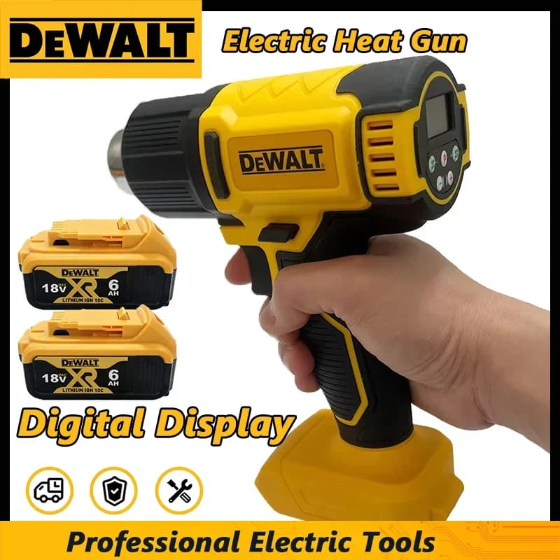 Pistola ad Aria Calda Elettrica Dewalt con Display Digitale, Senza Fili, con 3 Ugelli, per Imballaggio Termoretraibile Industriale, Compatibile con Batteria 20V