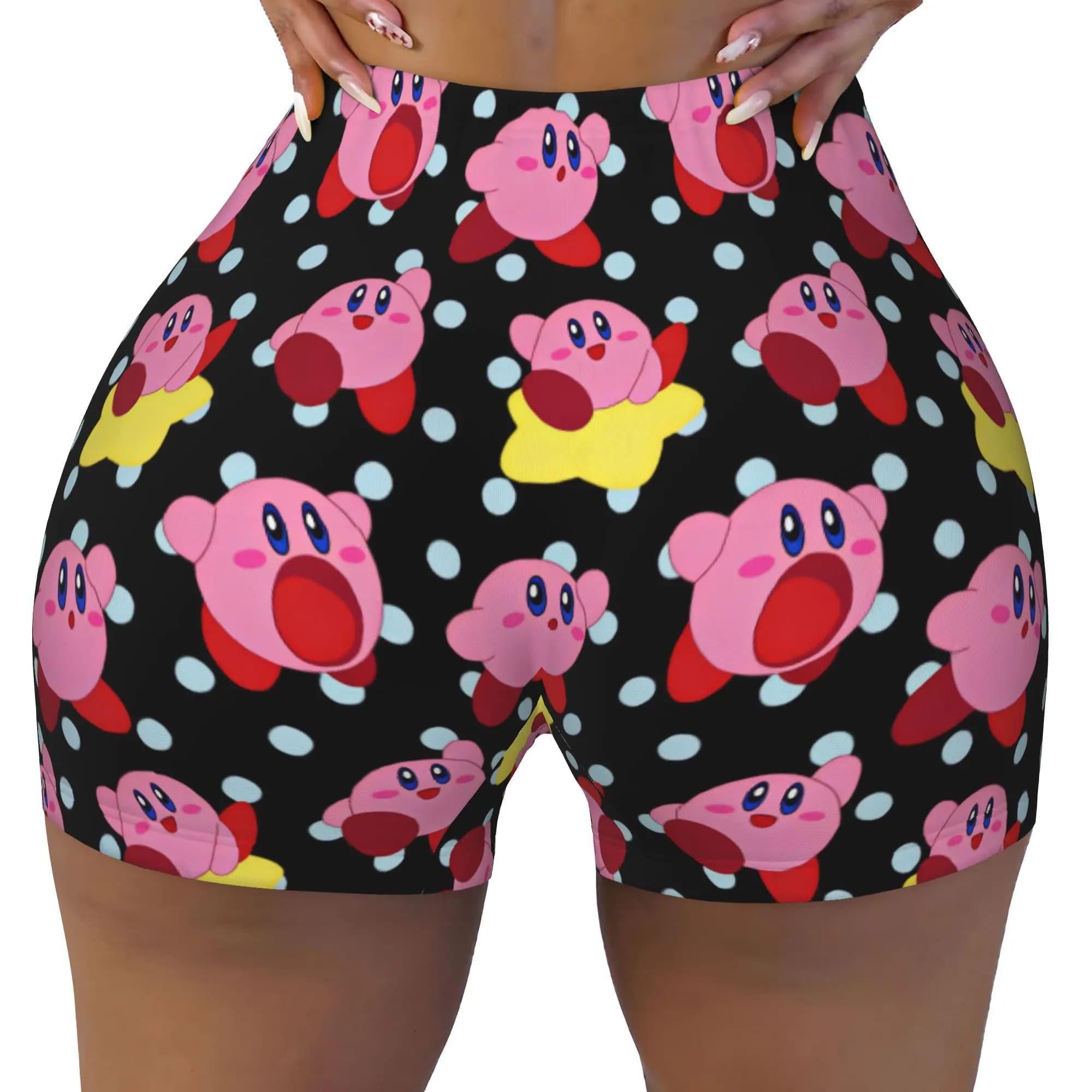 Light Blue Polka Dot Kirby Workout Volleyball Biker Shorts for Women Gym Yoga Shorts