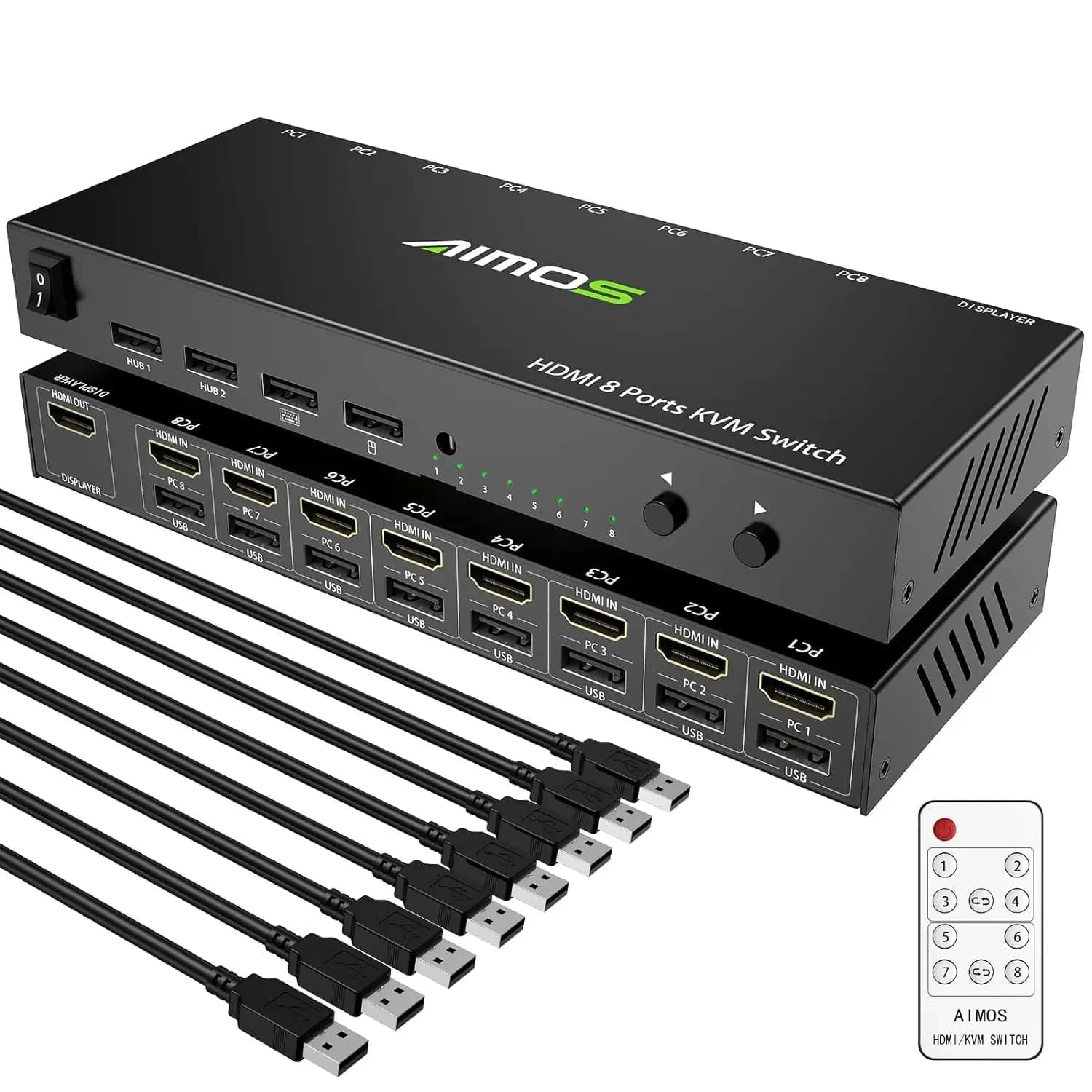 AIMOS Switch KVM HDMI 8 in 1 Output Switch Share Monitor Mouse HDMI Switcher Keyboard from 4K to 30Hz for laptop, PC, PS4