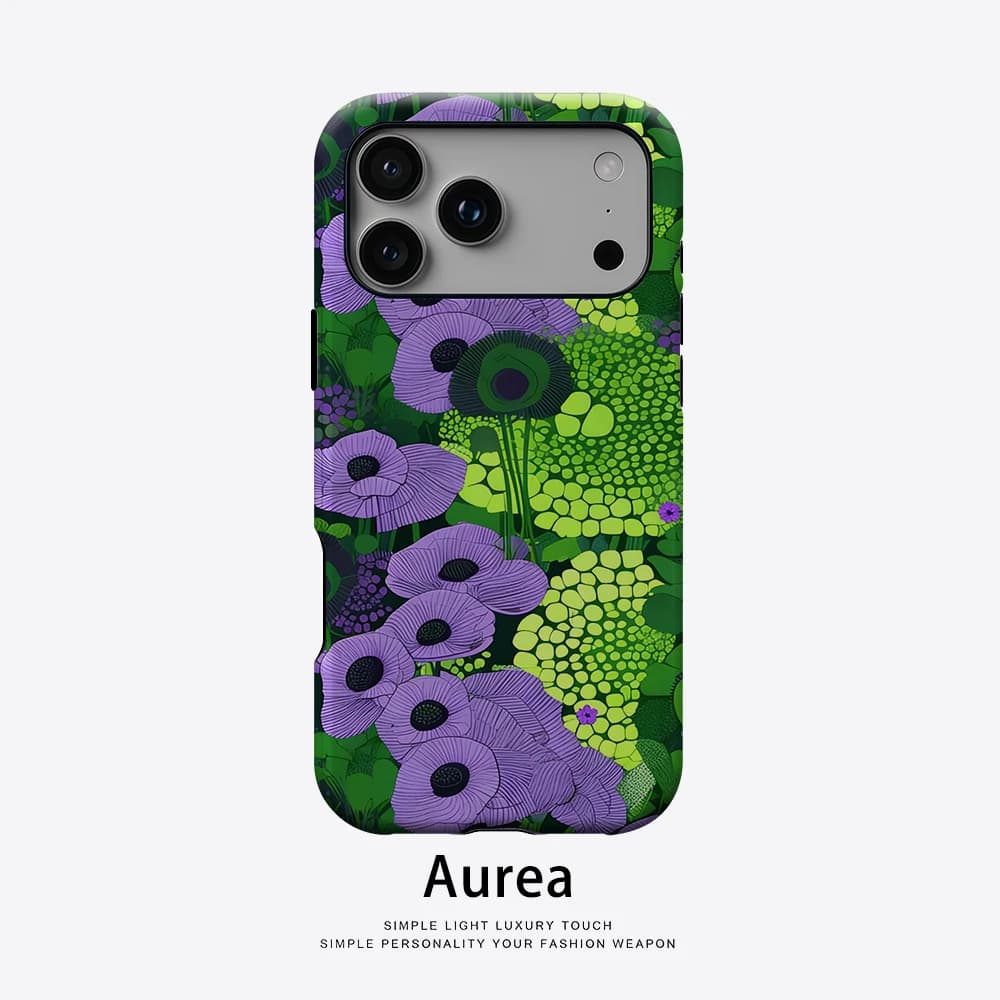 Custodia Aurea opaca antiurto per MagSafe per iPhone 17 16 15 14 Plus 13 Pro Max, in PC rigido, viola Poppy Garden
