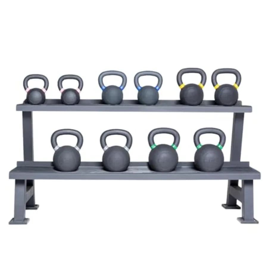 Home Gym Kettlebell Rack, Steel Frame, Black Finish, Adjustable Space Resistant Design