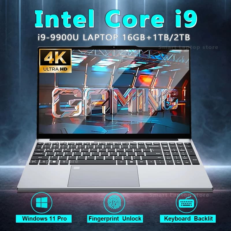 2026 15.6 "Intel Core i9 9900U Computer Portatile PC Windows 11 Pro 16GB di RAM 1TB 2TB SSD Laptop Ufficio Impronte Digitali Sblocco Gioco PC