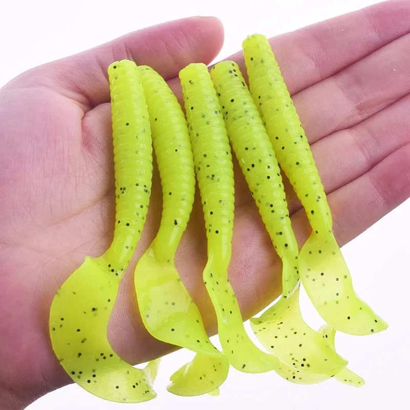 5/10pz Esche Morbide a Forma di Verme 8cm 4.3g, Esche Artificiali in Silicone con Aroma Salino per Pesca di Bass e Carpa