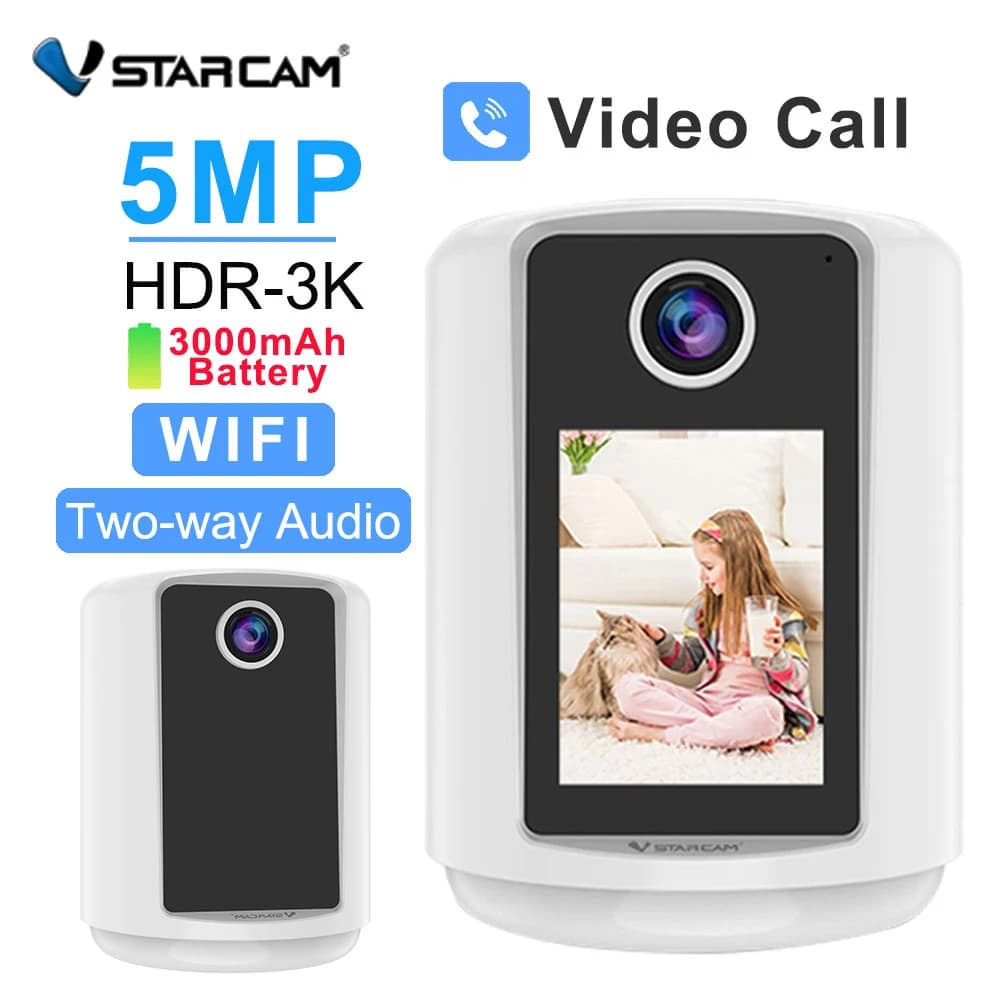 Vstarcam 5MP WiFi Videochiamata Telecamera IP Tracciamento automatico Design PTZ Audio bidirezionale Mini Baby monitor da interno Luce calda Lampada notturna Cam