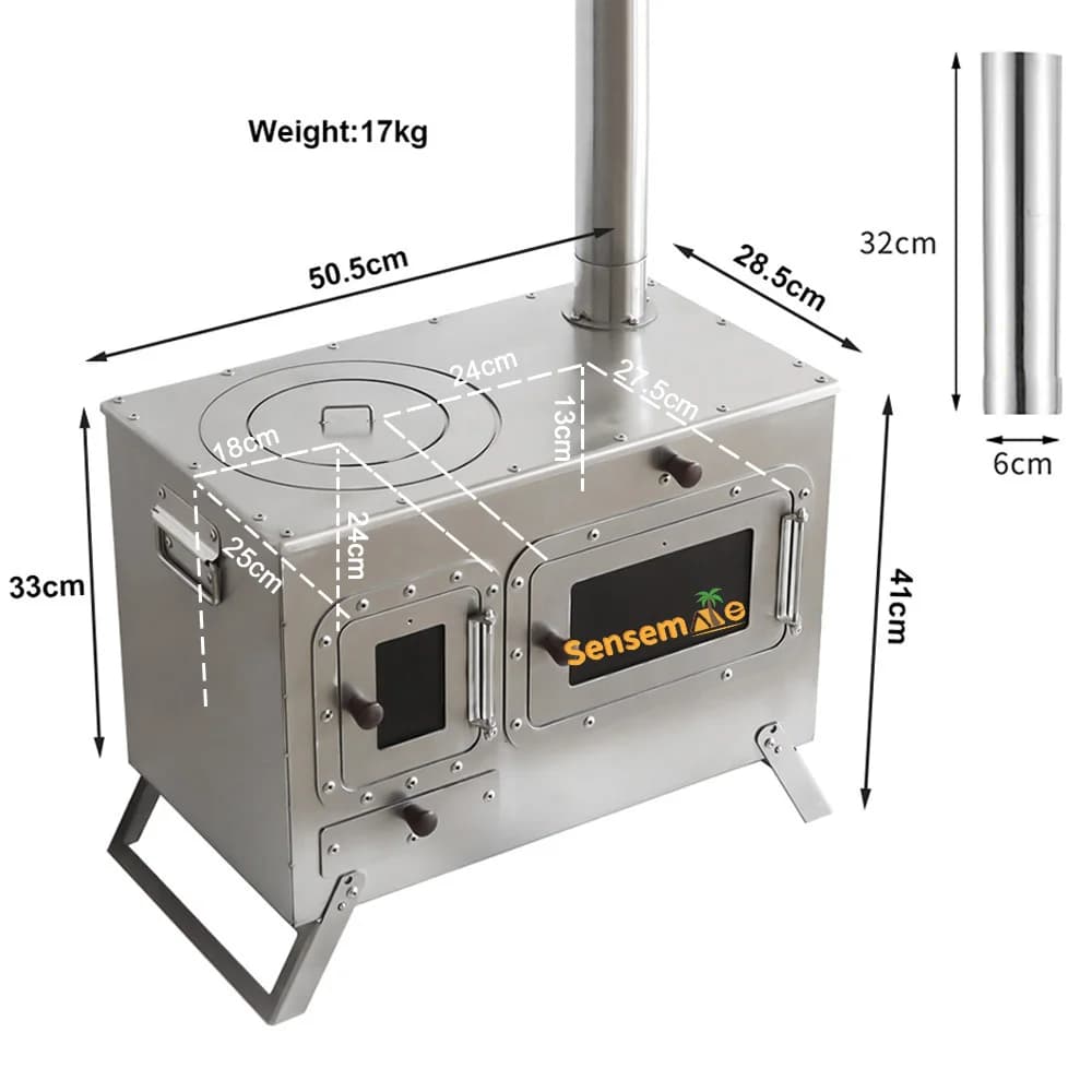 Grande stufa a carbone per legna da esterno con forno Termometro 4in1 Griglia per barbecue a carbone per barbecue da 9 pollici per barbecue da campeggio