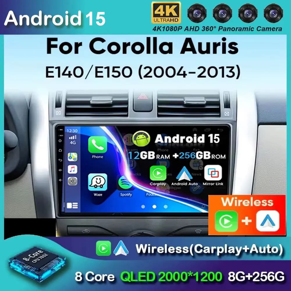 Android 15 Carplay Autoradio Per Toyota Corolla E140 E150 2006 - 2013 Navigazione Multimediale Lettore GPS Stereo WiFi + 4G video 2DIN
