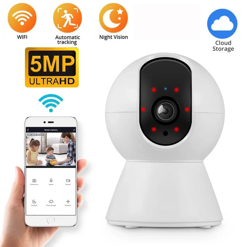 Telecamera IP WiFi Smart Mini da 5MP per Interni, Sicurezza Domestica Wireless con Rilevamento Umano AI, Telecamera di Sorveglianza CCTV, Baby Monitor