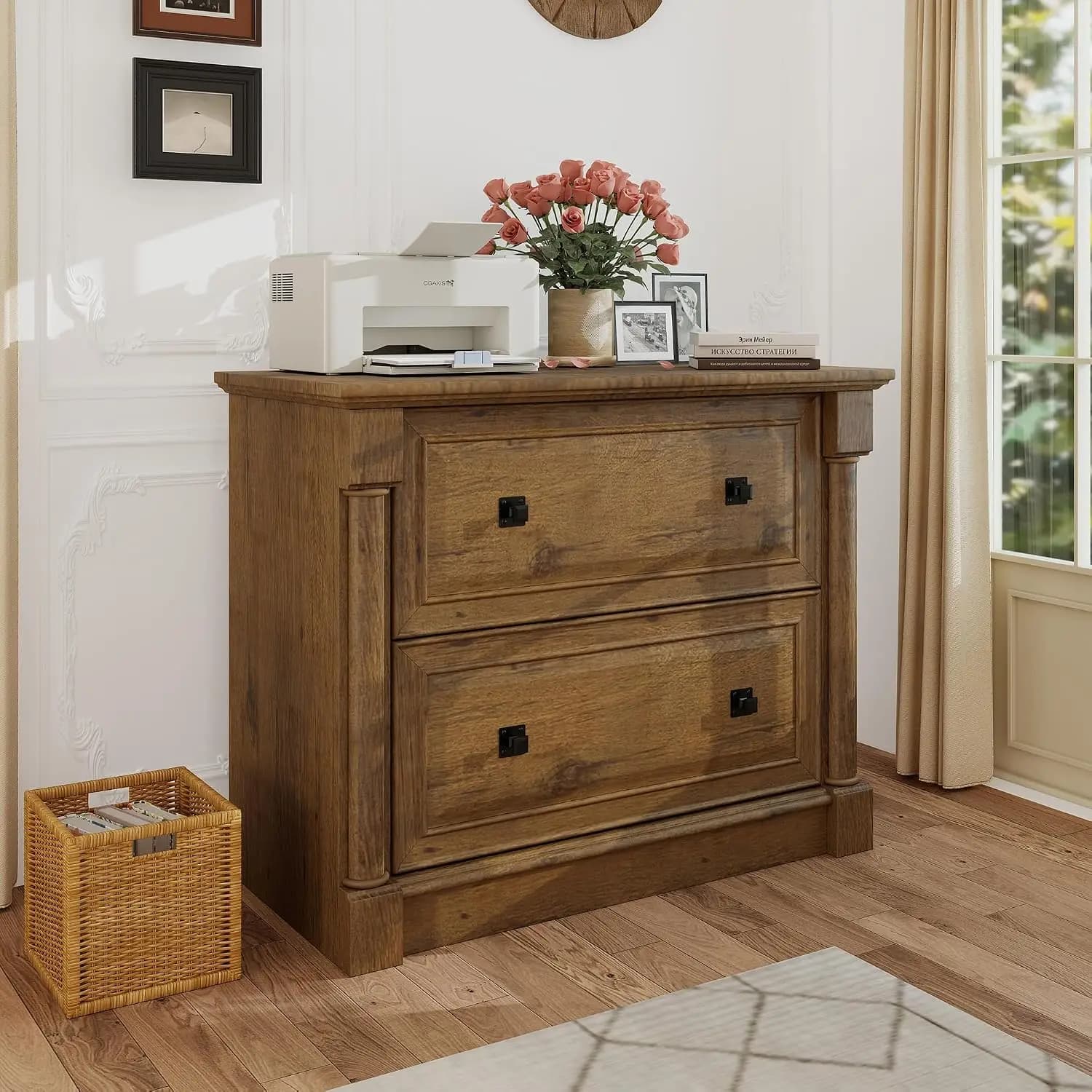 Lateral File Cabinet 2 Drawer with Hanging Folders, Fits Letter/Legal/A4, 36.8" Wood Printer Stand Home Office, Customized