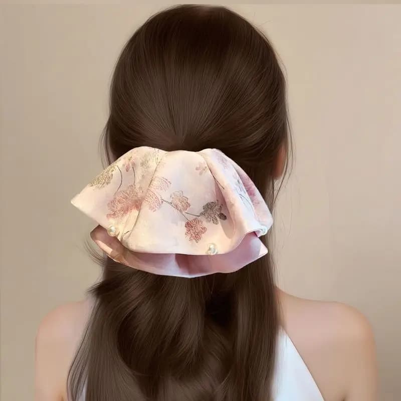 1pc Nuovo fermaglio per capelli con perle floreali rosa in stile cinese per donna, accessorio per capelli coda di cavallo mezza altezza dolce ed elegante e minimalista