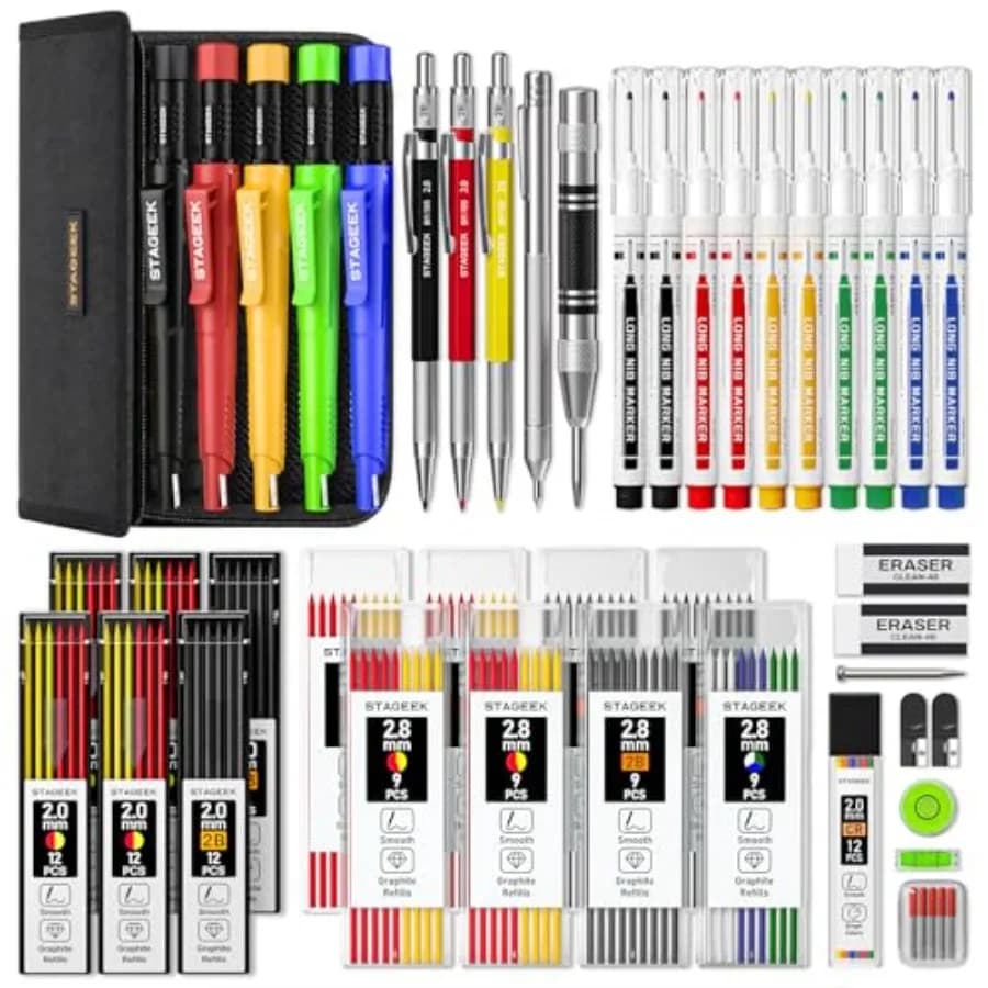 Pack Carpenter Pencils Set With 164 Refills, Construction Pencil With Sharpener, Deep Hole Long-Nib Marker Pens, Automatic Cent
