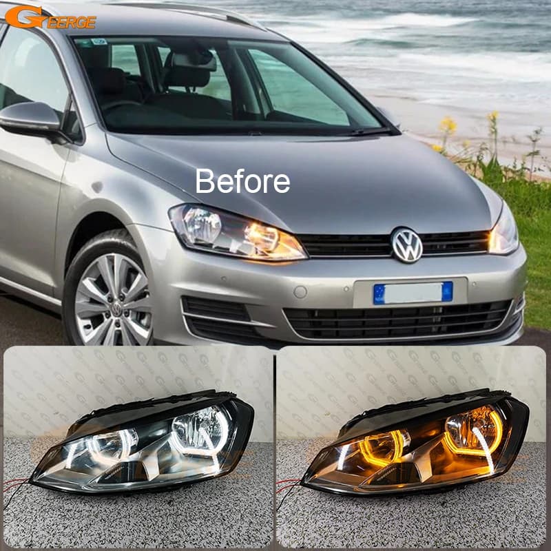 For Volkswagen VW Golf 7 VII MK7 2012 - 2016 Ultra Bright Switchback DRL Turn Signal DTM M4 Style LED Angel Eyes Kit Halo Rings