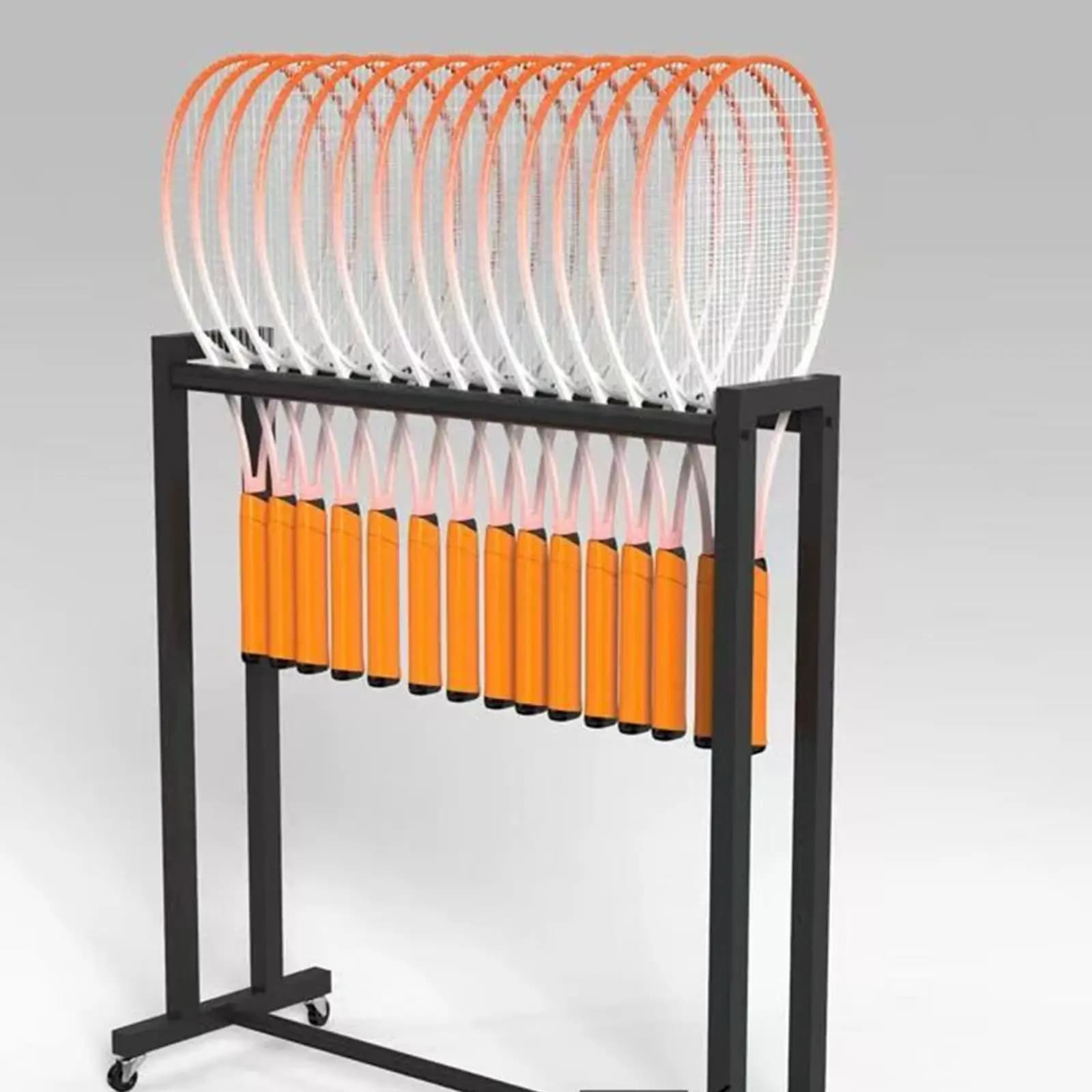 Storage rack support for badminton rack, support for central organization for tennis rack, tennis rack display for school court