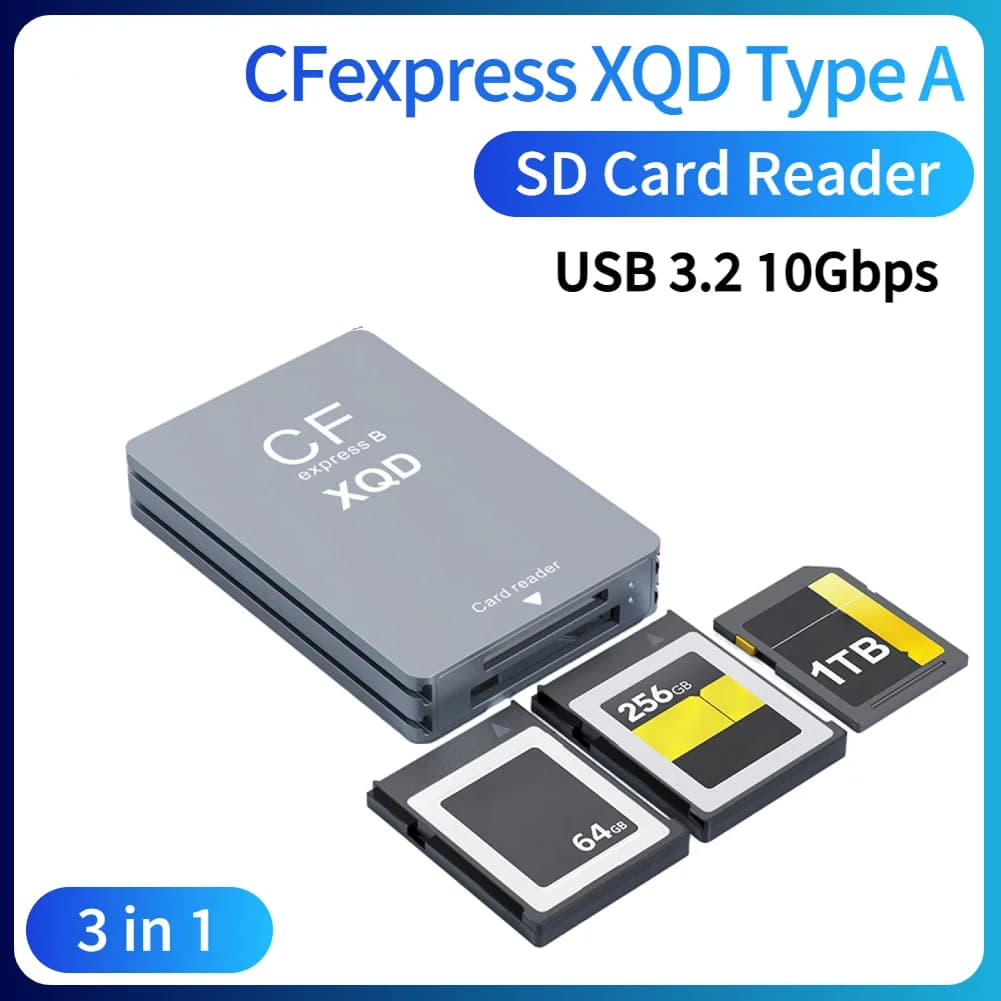 Lettore di schede SD CFexpress XQD da 10 Gbps con adattatore per schede CF Express da USB C a USB A/C per produttori di contenuti e creatori di contenuti professionali