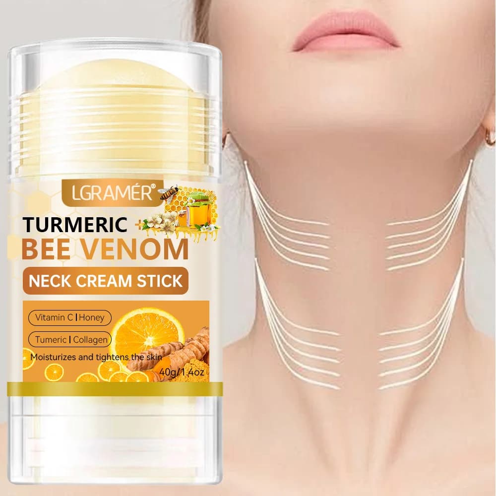LGRAMER Crema per il collo alla vitamina C alla curcuma Stick Crema per il viso Stick Antietà Schiarisce macchie e sbiancamento delle rughe