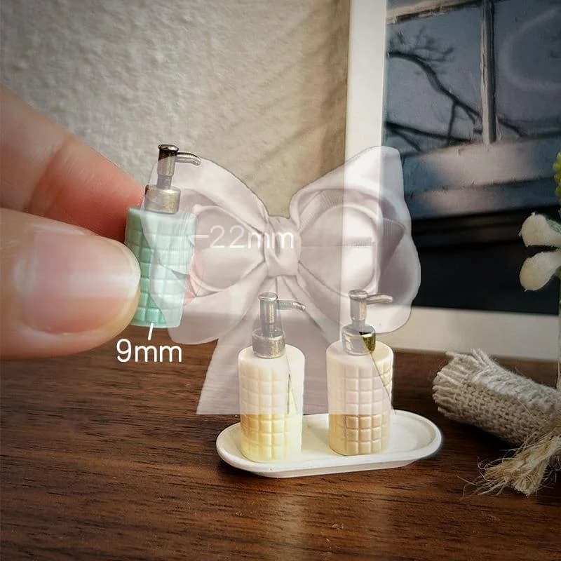 Miniature Soap Dispenser Dollhouse Accessories Grid Texture Mini Lotion Bottle For 1:12 Scale Doll House Bathroom Scene Decor