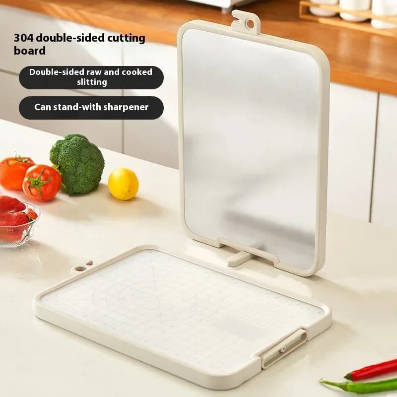 2025 New 304 stainless steel cutter with sharp knifes, kitchen cutter for use on two sides, cutting board