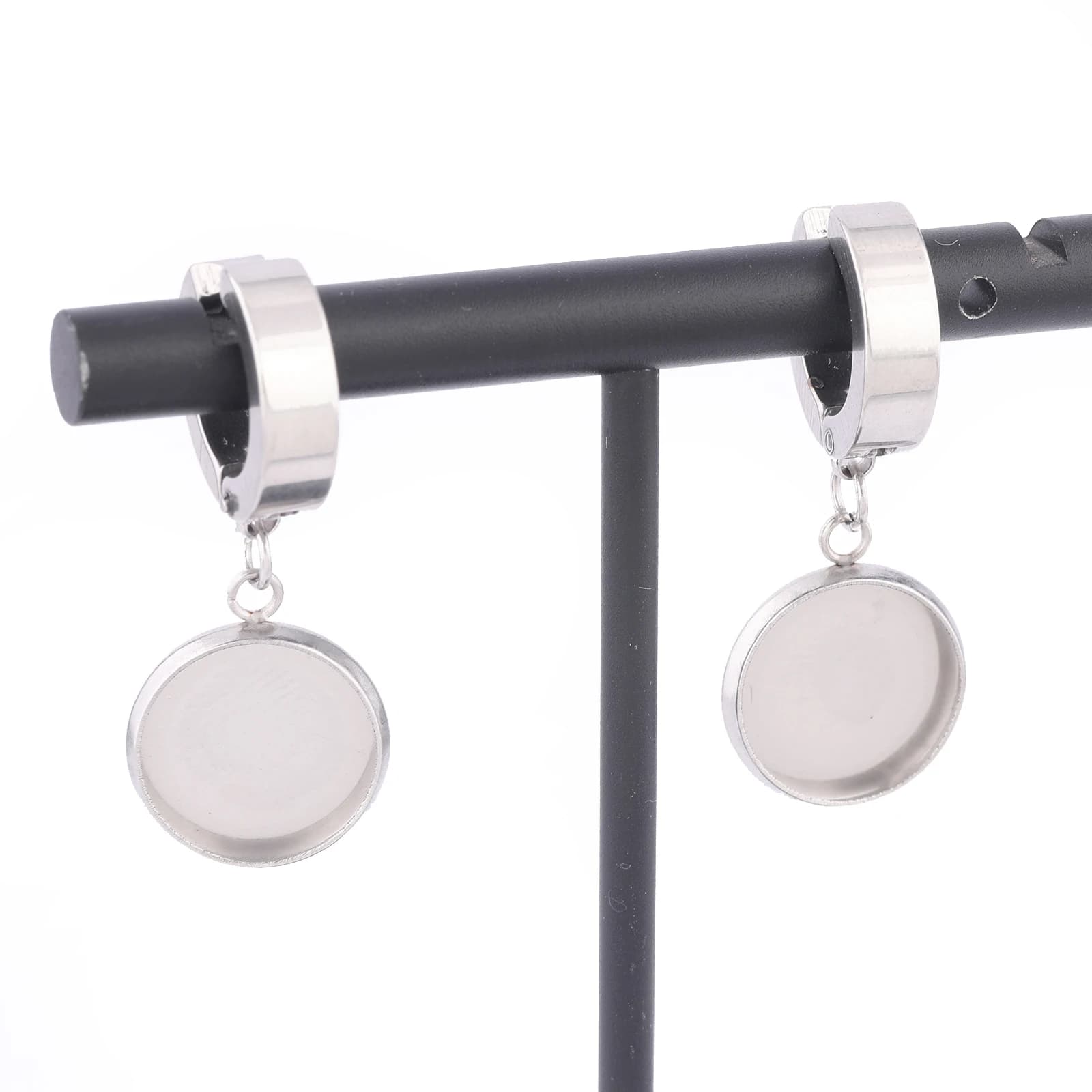 10 pezzi in acciaio inossidabile con clip su ganci per orecchini, risultati adatti per orecchini cabochon da 12 mm, impostazione base spazi vuoti, creazione di gioielli fai da te