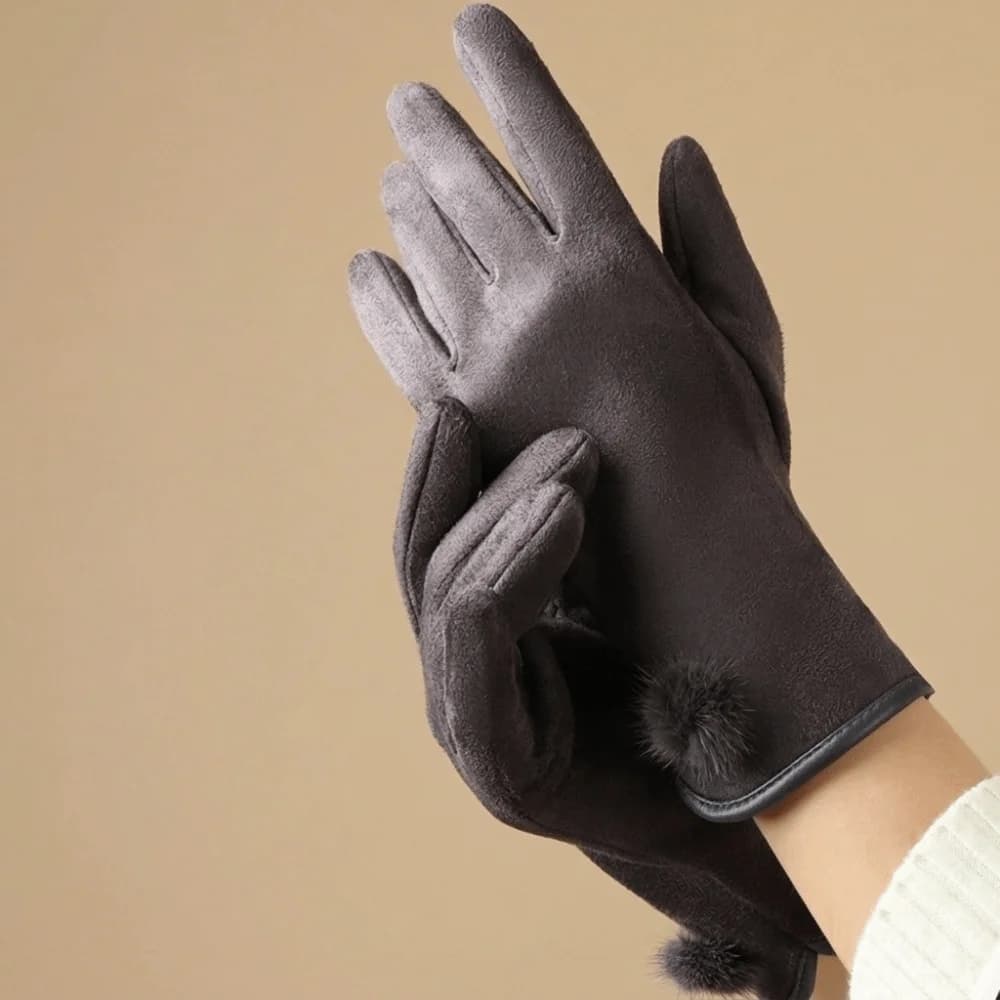 Simple Fleece Suede Gloves Windproof Full Finger Winter Women's Gloves Fleece-Lined Anti Cold Cycling Mittens Outdoor