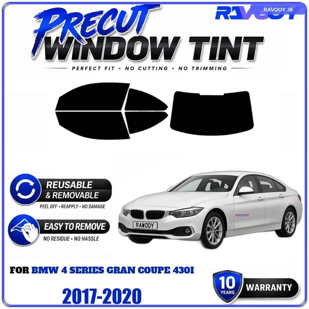 Precut Window Tint, Reusable Removable EPU Film, Custom Fit for Bmw 4 Series Gran Coupe 430i 2017-2020, UV Heat Protection