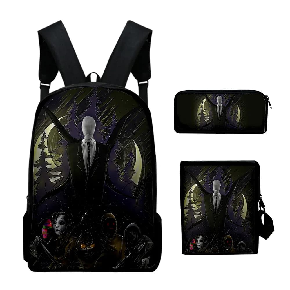 Trendy Popular Creepypasta 3D Print 3pcs/Set pupil School Bags Laptop Daypack Backpack Inclined shoulder bag Pencil Case