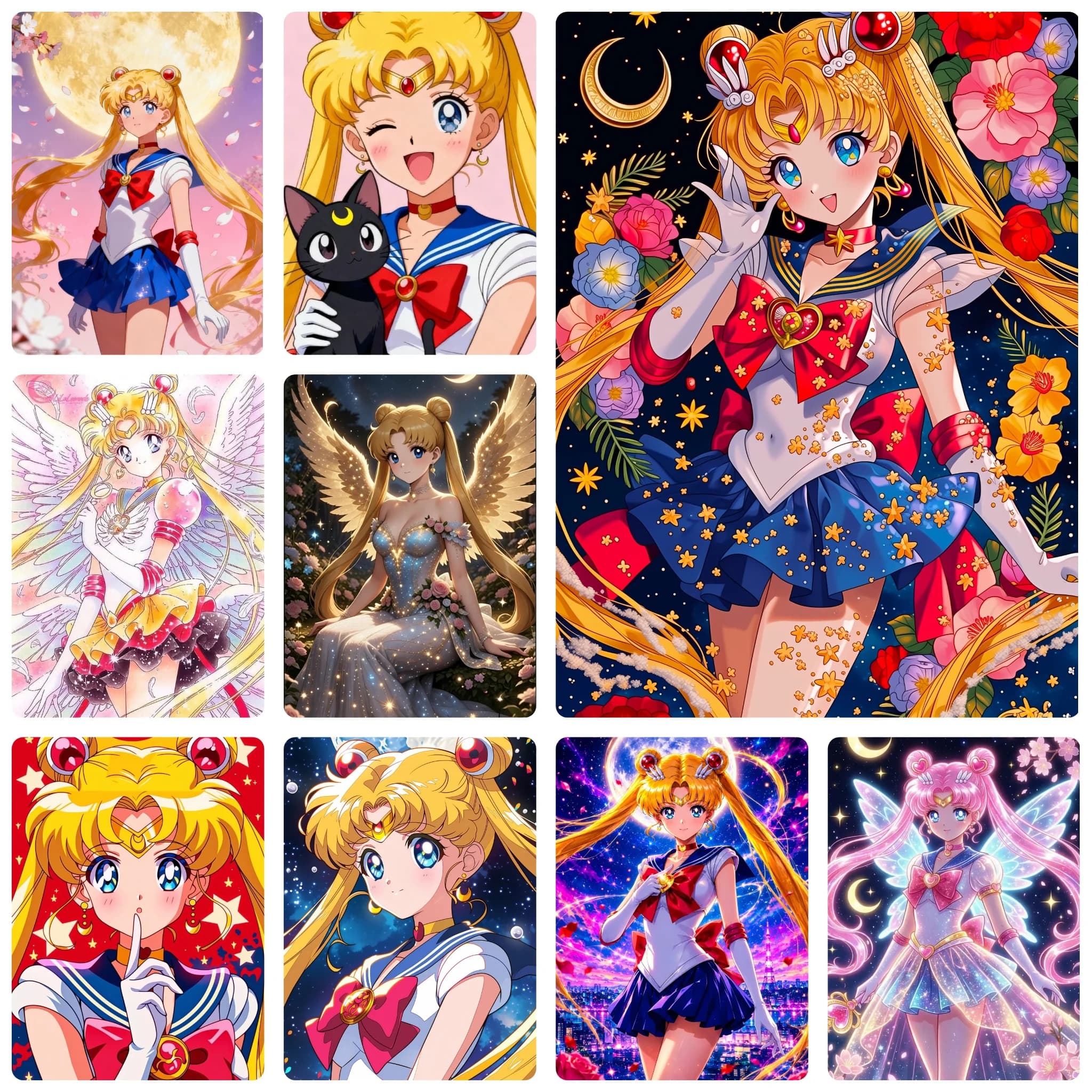 DIY Sailor Moon Diamond Painting, Magical Anime Maiden With Moon And Floral Motif For Living Room Wall Decoration Exquisite Gift