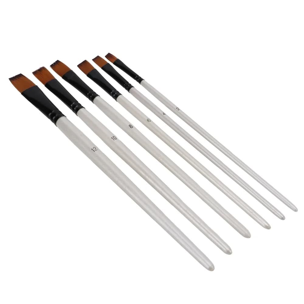 6pcs Flat & Angled Shapes Paint Brush Set Wood Handle Versatile Acrylic Paint Brushes Watercolor Brushes For Craft Projects