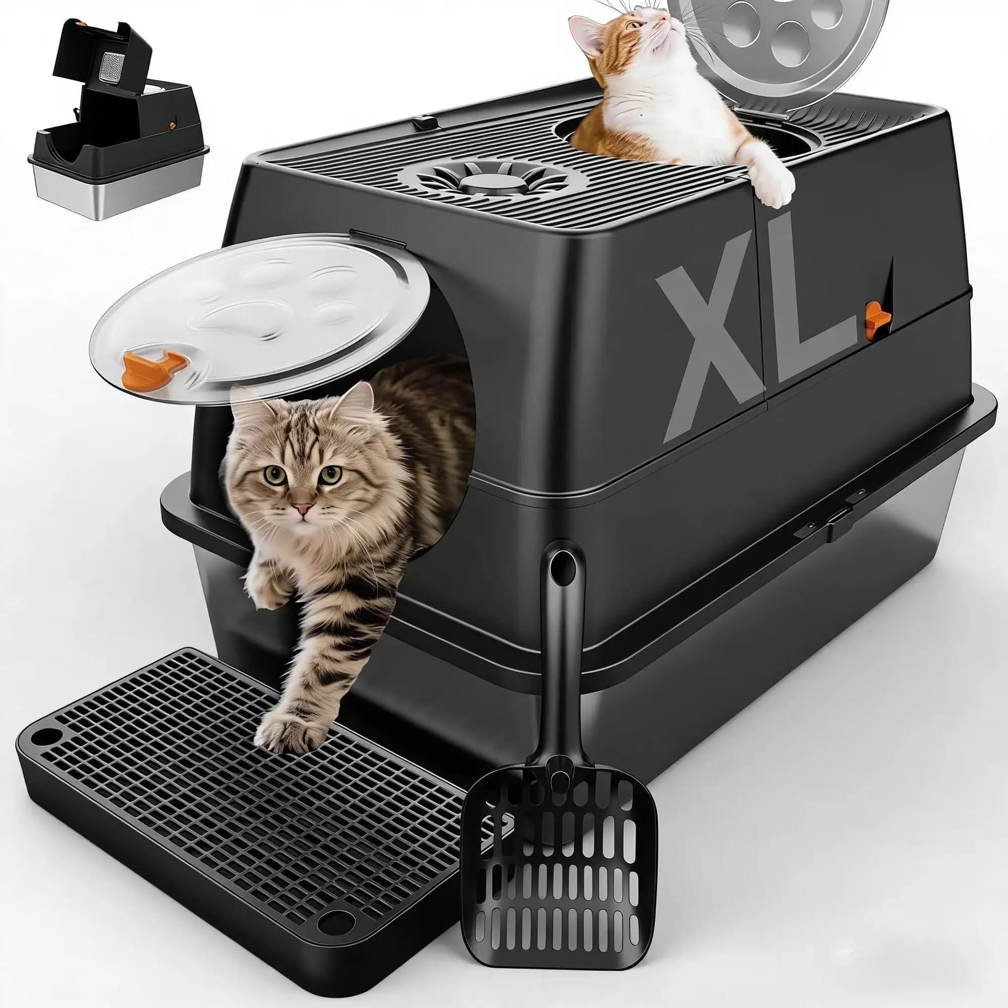 Set Lettiera per Gatti Extra Large in Acciaio Inossidabile Anti-Schizzi con Paletta per Lettiera