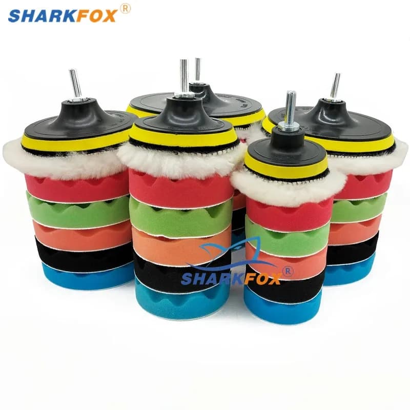 Kit di Spugne per Lucidatura Auto Sharkfox, Set di Tamponi in Schiuma per Lucidatrice, Tamponi per Cera per Auto, Moto e Veicoli a Motore