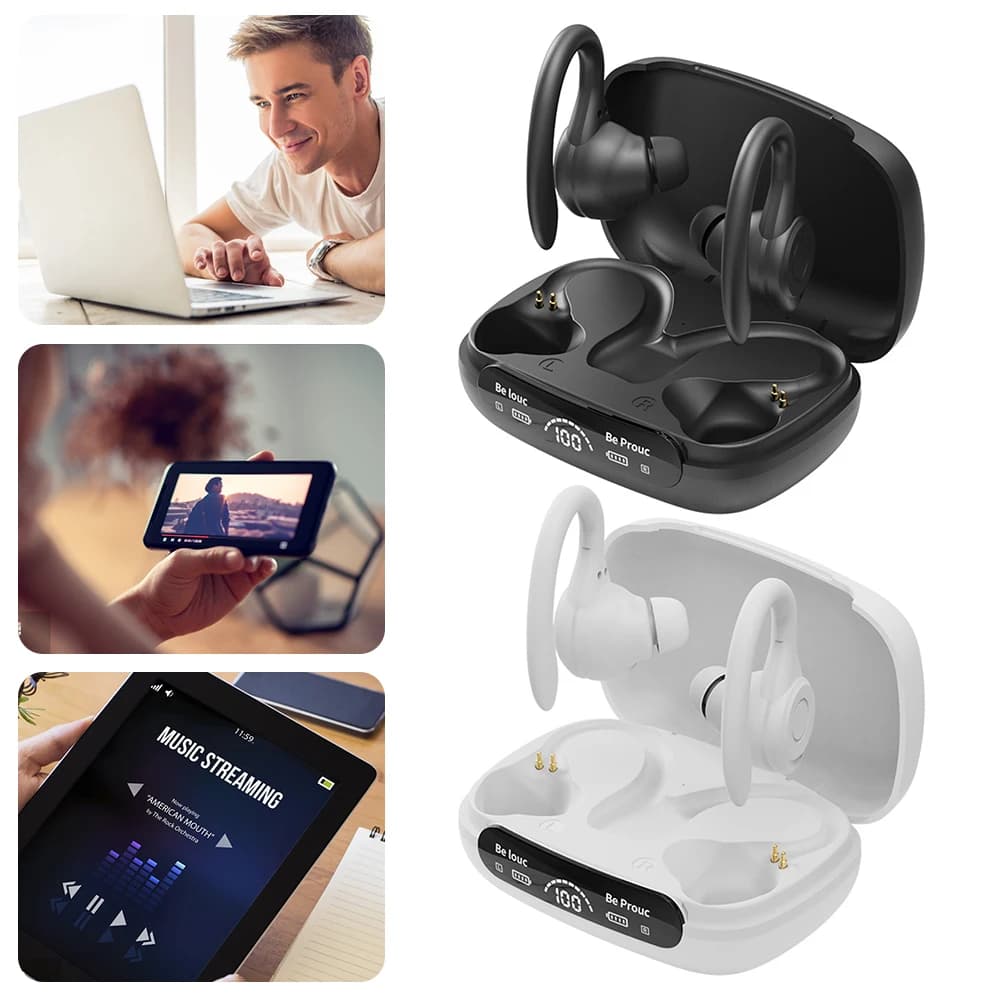 Auricolari Wireless con Gancio per Orecchio, Impermeabili, per Gaming, Compatibili con Bluetooth 5.3, Riduzione del Rumore, Comodi per Sport e Corsa