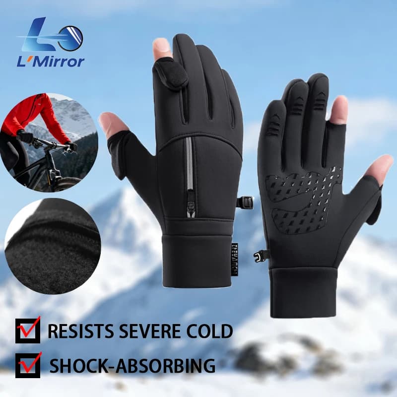 L L ● Guanti invernali a specchio con due dita aperti per uomo e donna, touch screen caldo, guanti da esterno impermeabili antivento per ciclismo, sci