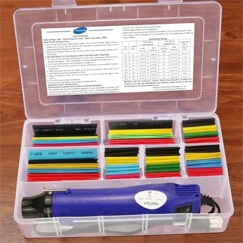 Pistola Termica per Tubi Termorestringenti 300W con Kit da 328 Pezzi di Tubi Termorestringenti 2:1 in Valigetta