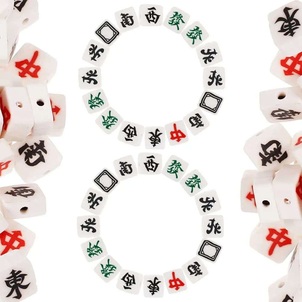 50 Pezzi Perline Mahjong in Argilla Piatte, Kit Fai da Te per Creazione Braccialetti, Ciondoli Originali per Gioielli dell'Amicizia, Perline Distanziatrici Cinesi