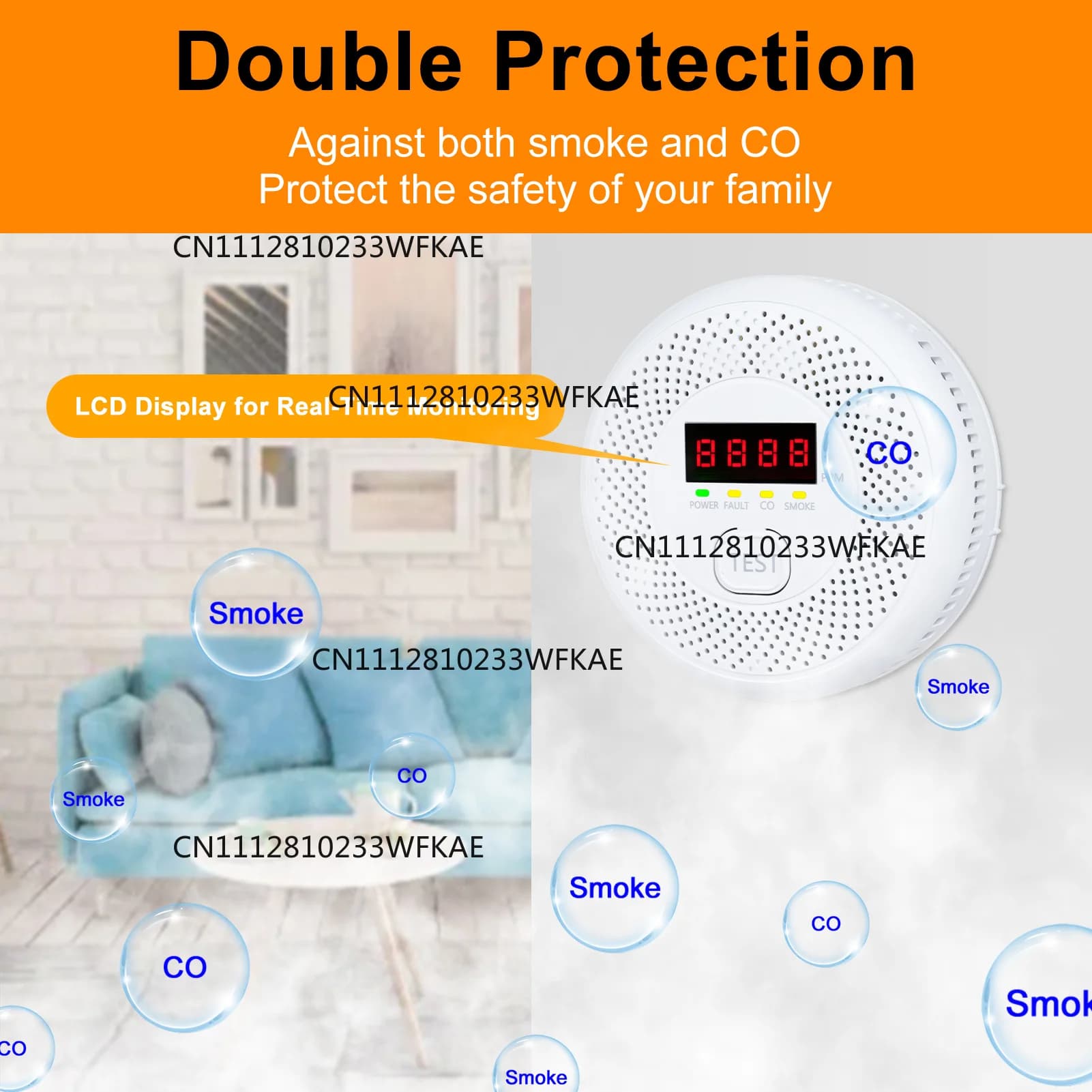 2 in 1 Carbon Monoxide Detectors, Natural Gas Detector & Smoke Detector with Dual Alarm Propane CO Detector in (Temp & Humidity