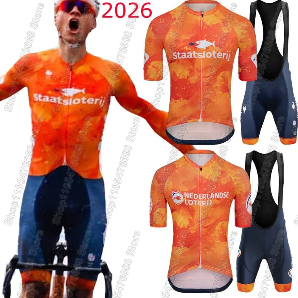 Completo da Ciclismo Olandese 2026 - Maglia e Salopette da Bici da Strada della Squadra Nazionale Olandese Mathieu van der Poel