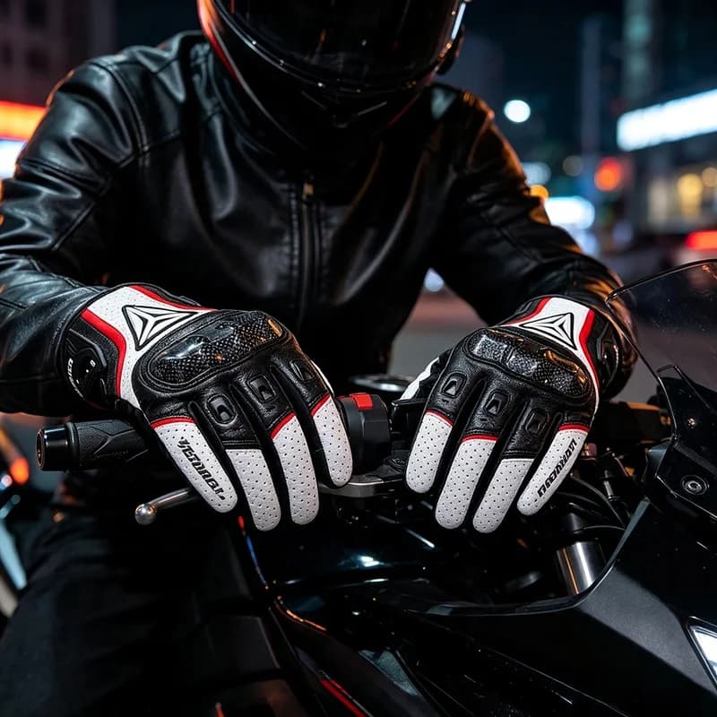 Genuine Leather Motorcycle Gloves Full Finger Carbon Fiber Knuckle Protection Breathable Touch Screen Motorbike Riding Items