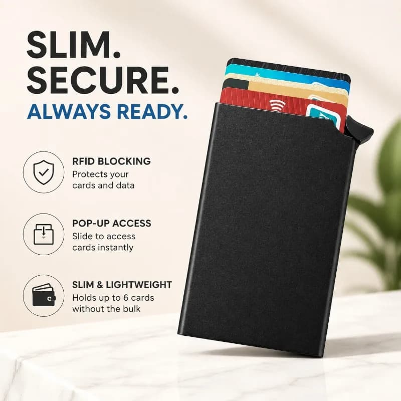 RFID Blocking Card Holder Auto Pop-up Credit Card Case Anti-theft Card Protector Portable Slim Wallet Storage Box Lightweight