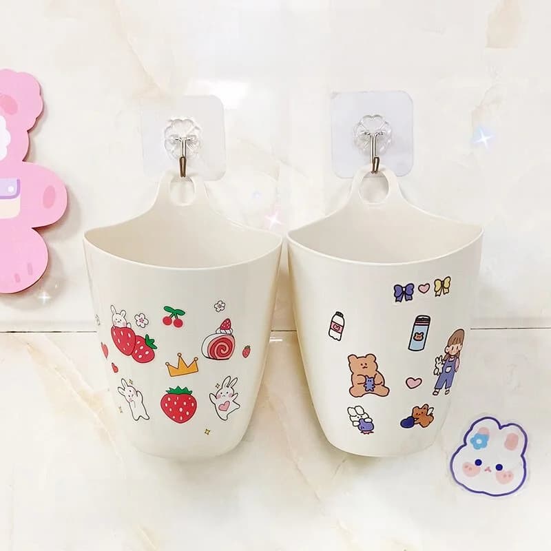 Hanging Desk Trash Can Student Dormitory Car Waste Paper Basket Stationery Storage Bucket Plastic Pen Holder Household Organizer