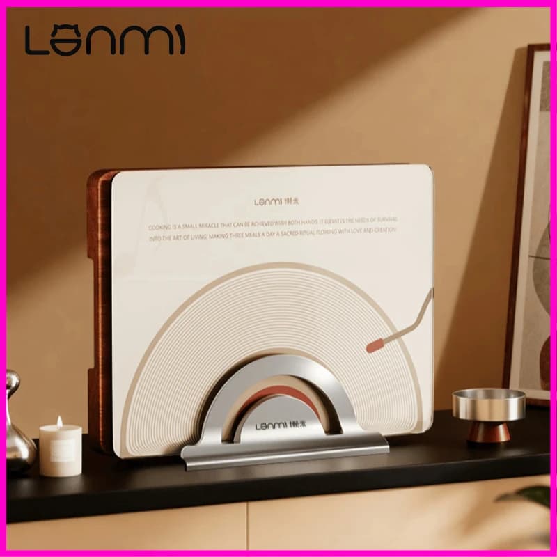 LANMI Tagliere a Forma di Disco in Legno di Ebano e Vetro Temperato, Separazione Cibi Crudi e Cotti, Utensile da Cucina Creativo